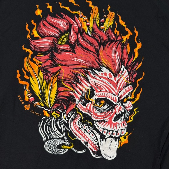 NEW Zero Foxtrot T-Shirt Men Small Black Skull Skeleton Flaming Head Tongue Flex - Picture 2 of 7